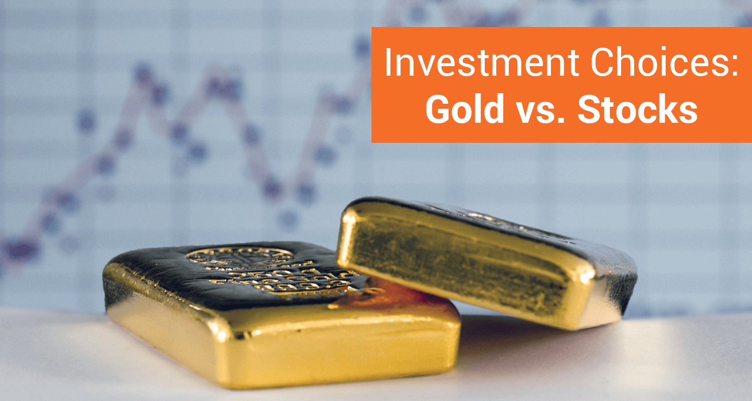  Gold bars and stock market graph comparison for volatile market hedge